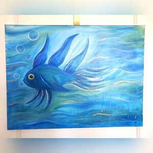 Blue Fish Original Art On Canvas